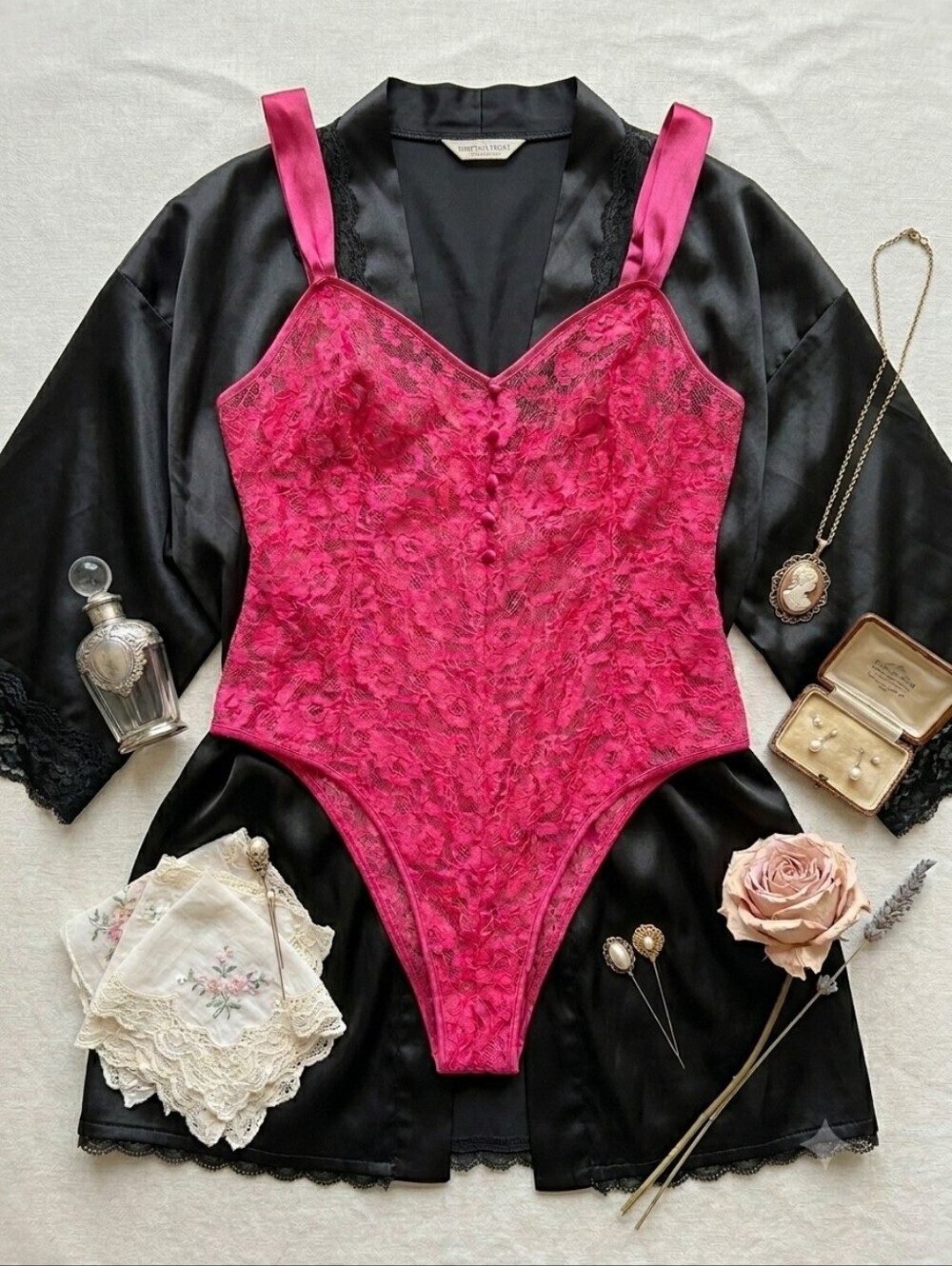 Vintage Gold Tag Victoria's Secret Red Lace Lingerie Teddy Bodysuit